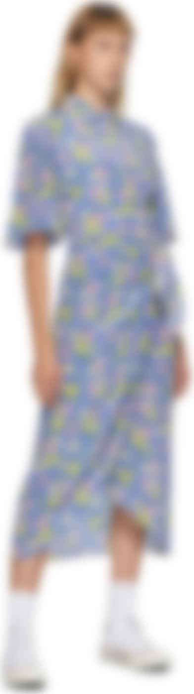 Les Reveries Blue Silk Floral Wrap Shirt Dress Ssense Canada