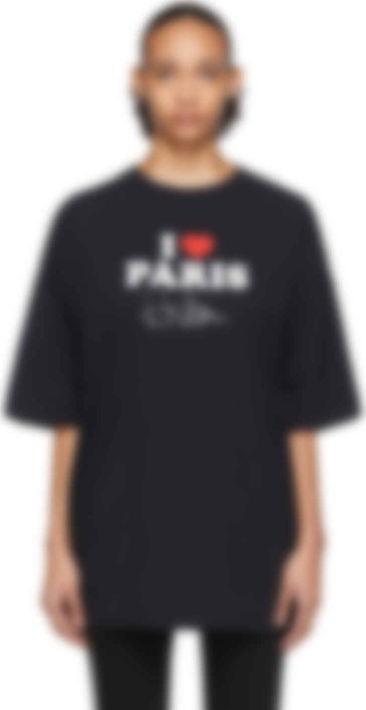 VETEMENTS: T-shirt noir 'I Love Paris 