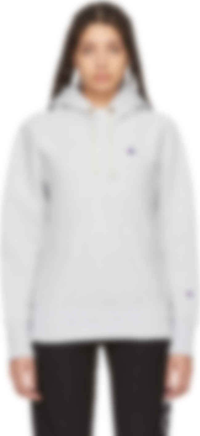 champion reverse weave logo hoodie sweatshirt light grey