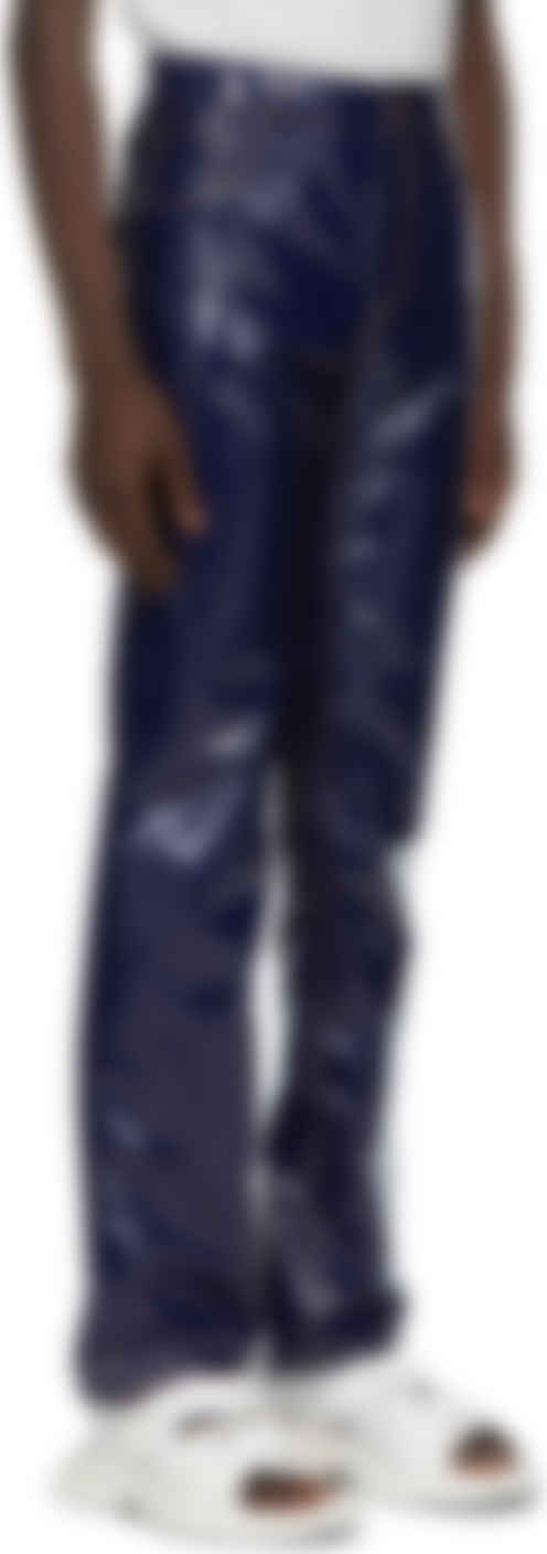 navy blue leather trousers