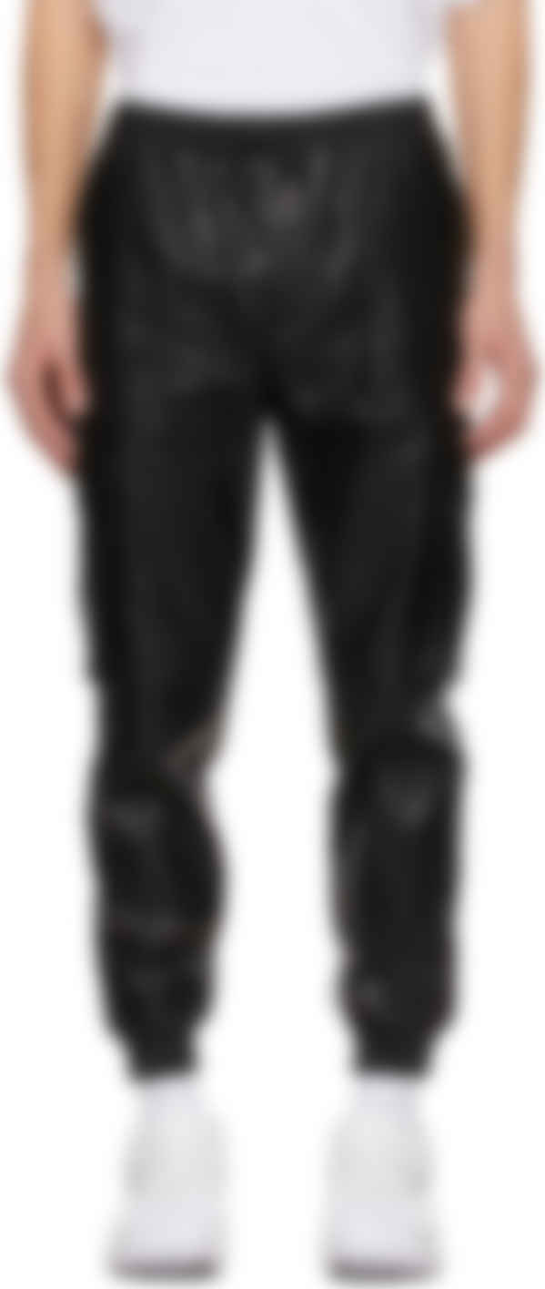 black faux leather cargo trousers