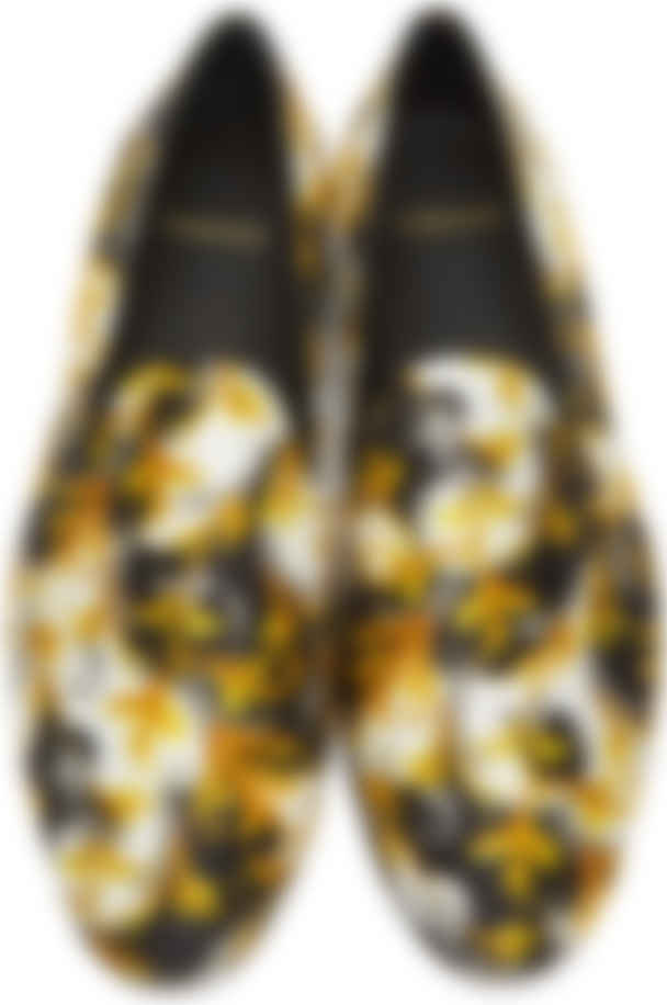 white and gold versace loafers