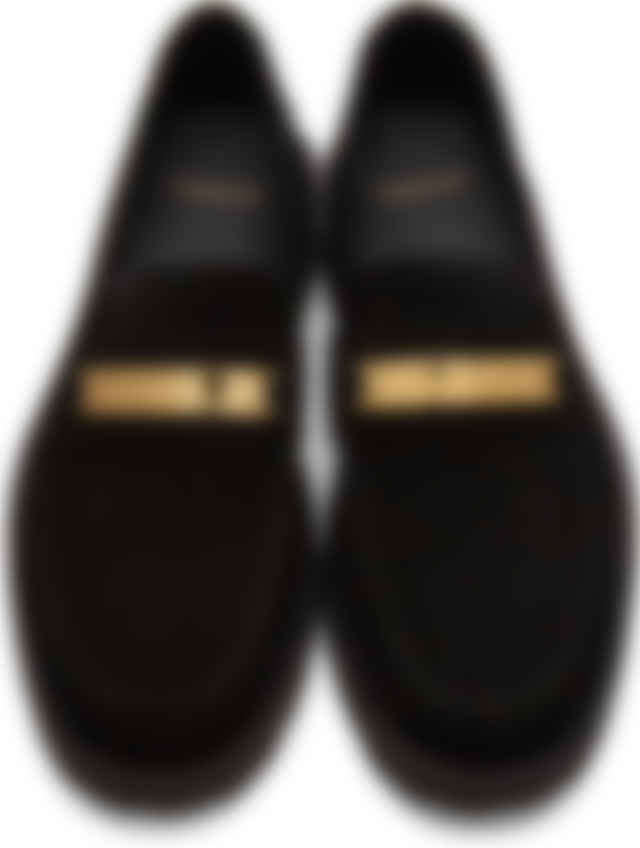 Versace: Black Suede Logo Plate Loafers 