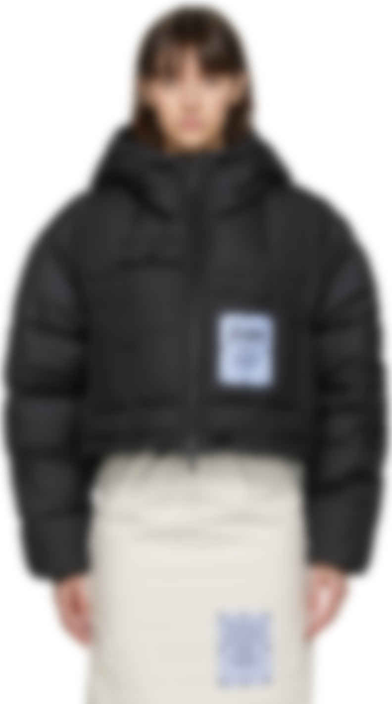 black and purple puffer jacket