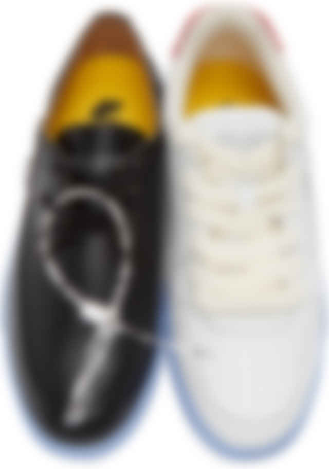 half black half white sneakers