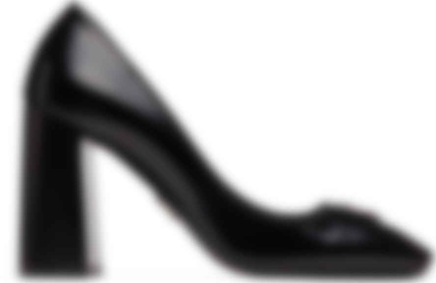 Prada: Black Leather Logo Block Heels 