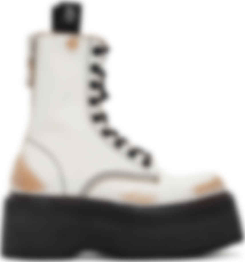 R13: White \u0026 Tan Stacked Platform Boots 
