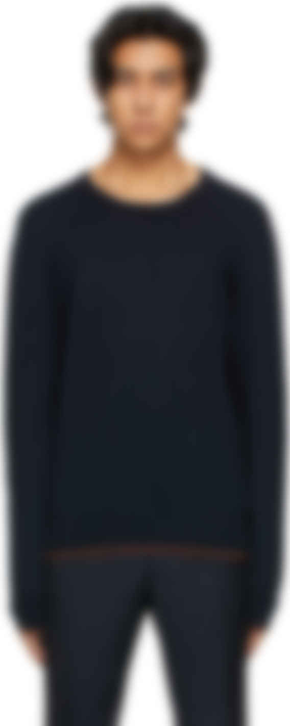 navy sweater with elbow patches