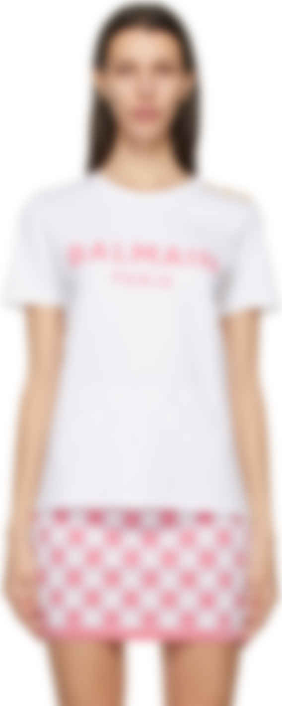 Accord moden generøsitet White & Pink Button Logo T-Shirt by Balmain on Sale
