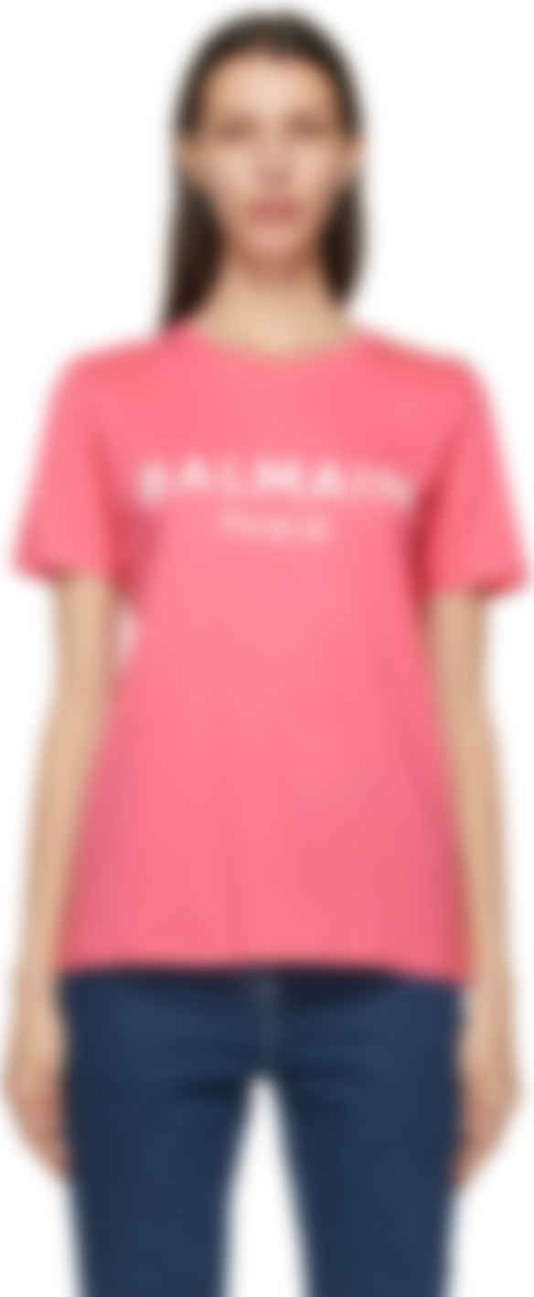 Balmain ピンク ホワイト ロゴ T シャツ Ssense 日本