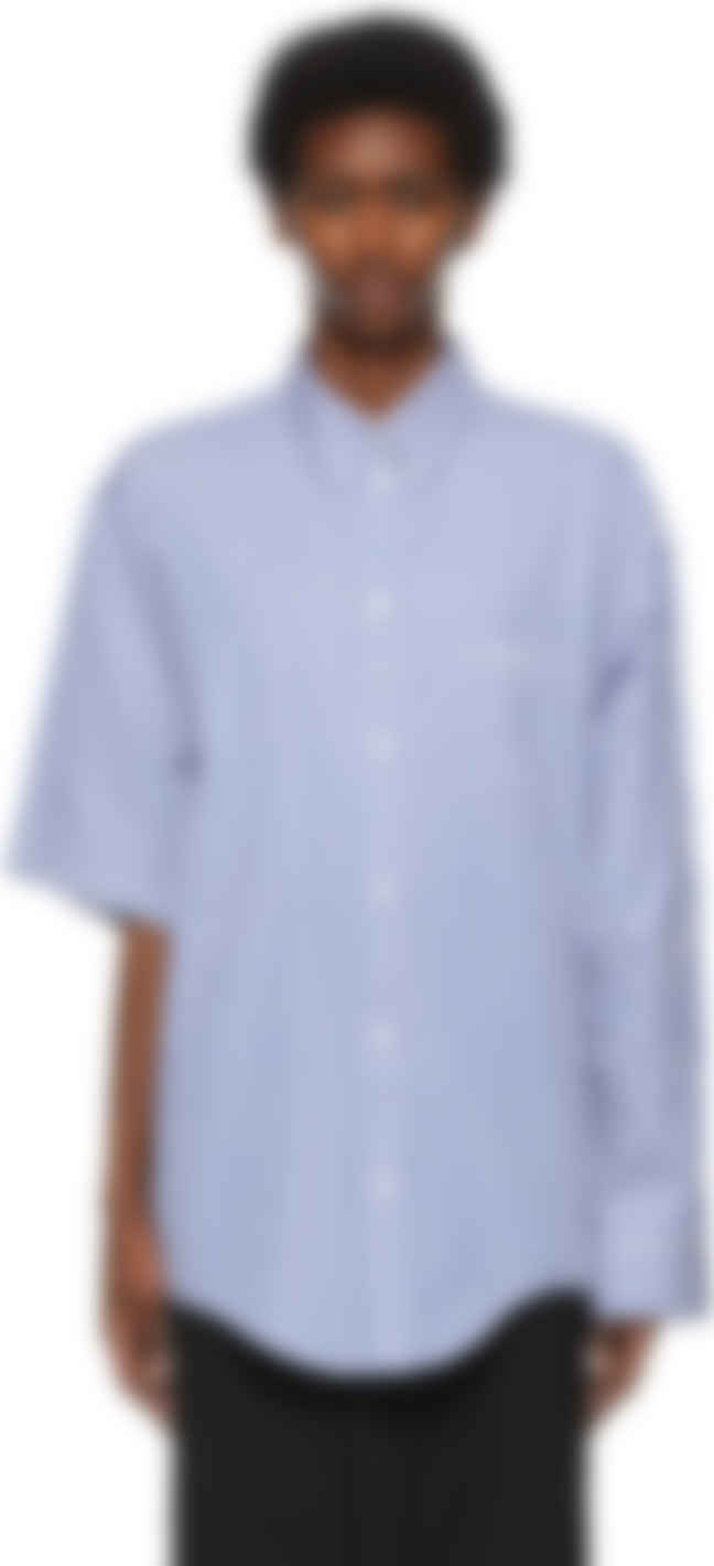 ホワイト & ブルー ストライプ Asymmetric シャツ