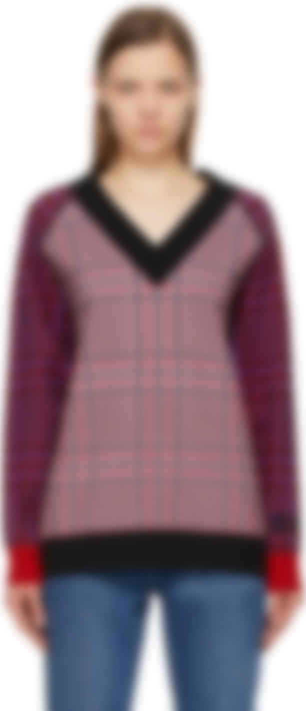 Burberry レッド ブラック ウール ハウンドトゥース チェック V ネック セーター Ssense 日本