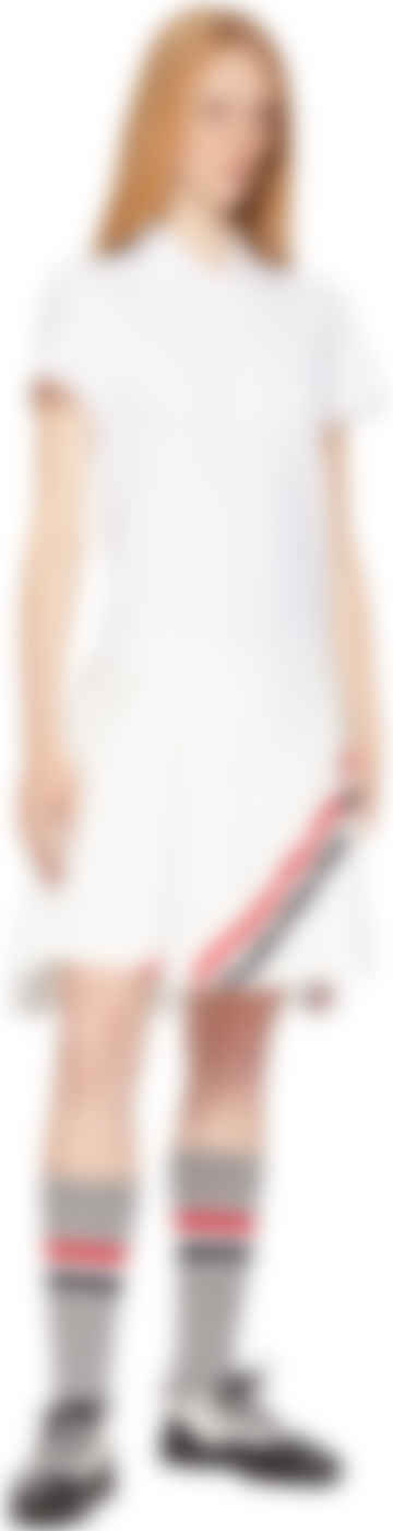 White Diagonal Stripe Pleated Polo Dress