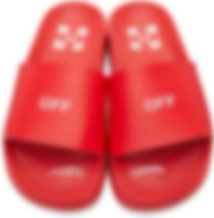 Off-White: Red Logo Pool Slides | SSENSE