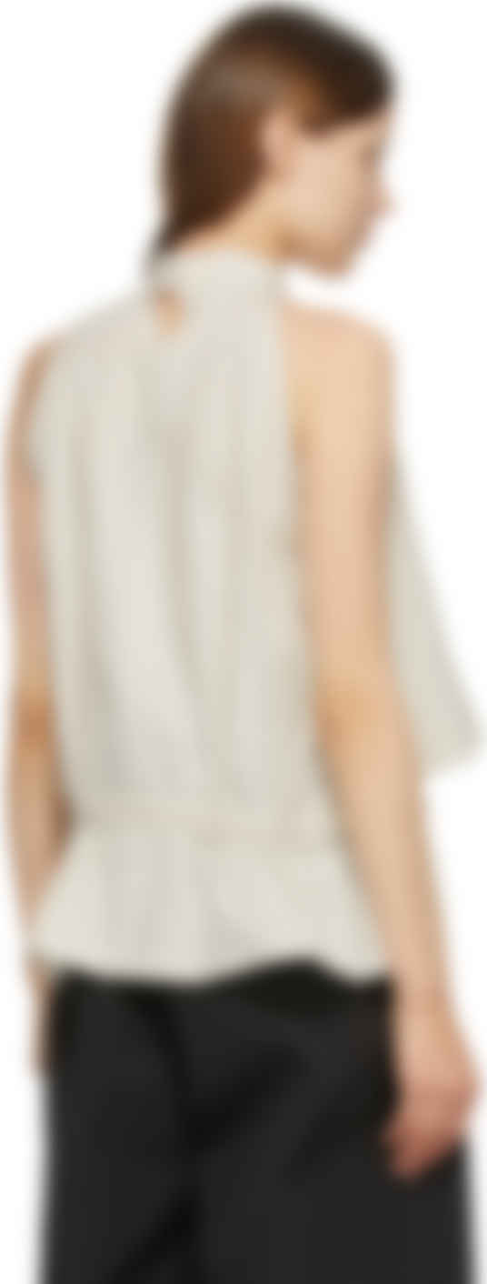 Off-White \u0026 Grey Striped Foulard Blouse by Lemaire on Sale