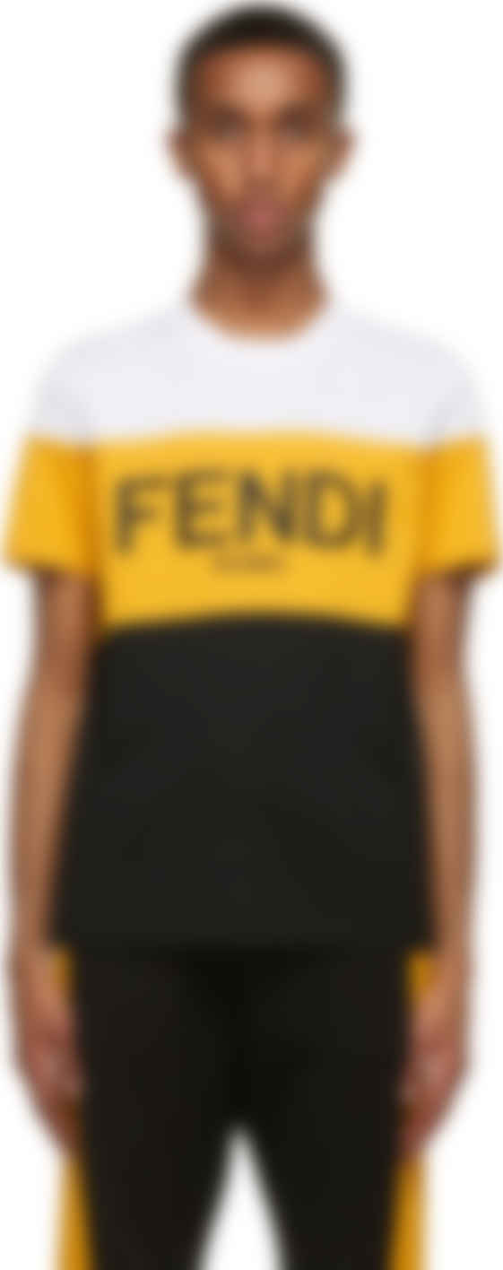 Fendi: White \u0026 Yellow Logo T-Shirt | SSENSE