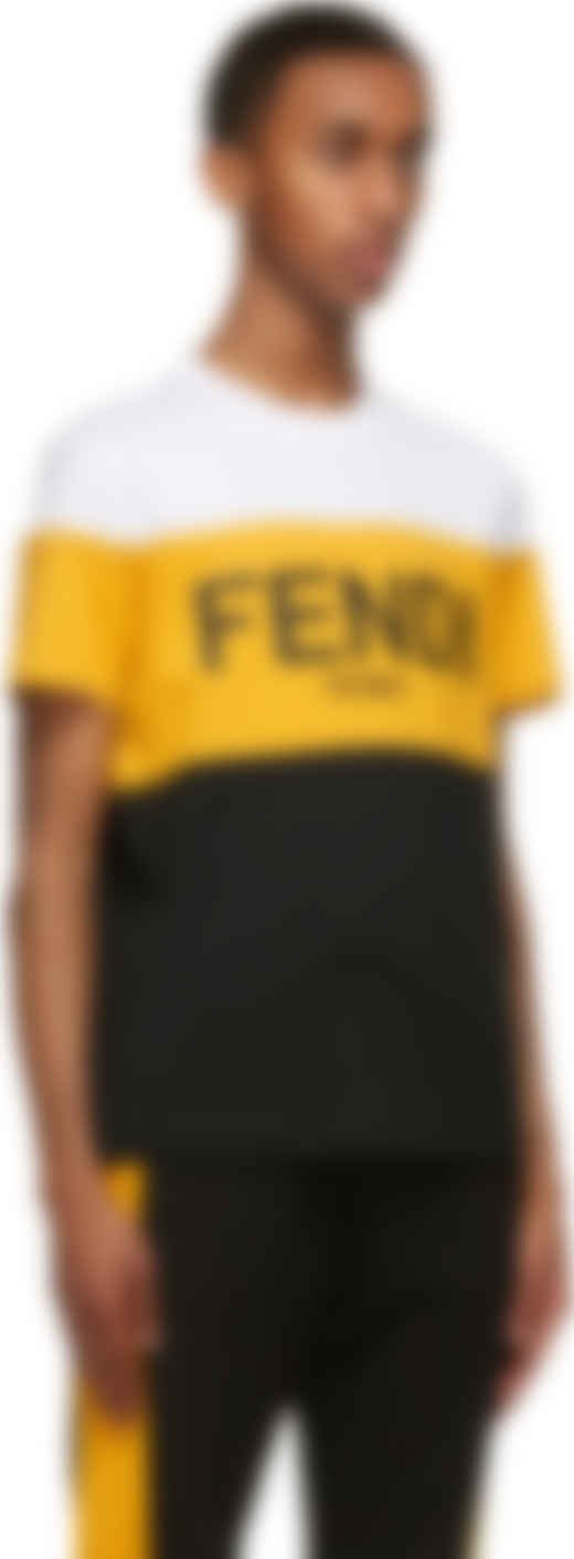 Fendi: White \u0026 Yellow Logo T-Shirt | SSENSE