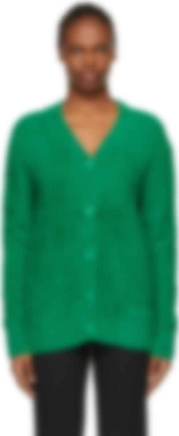green fuzzy cardigan