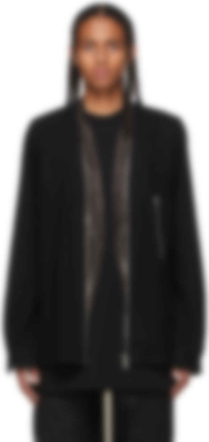 Rick Owens: Black Wool Flannel Larry Zip Shirt | SSENSE