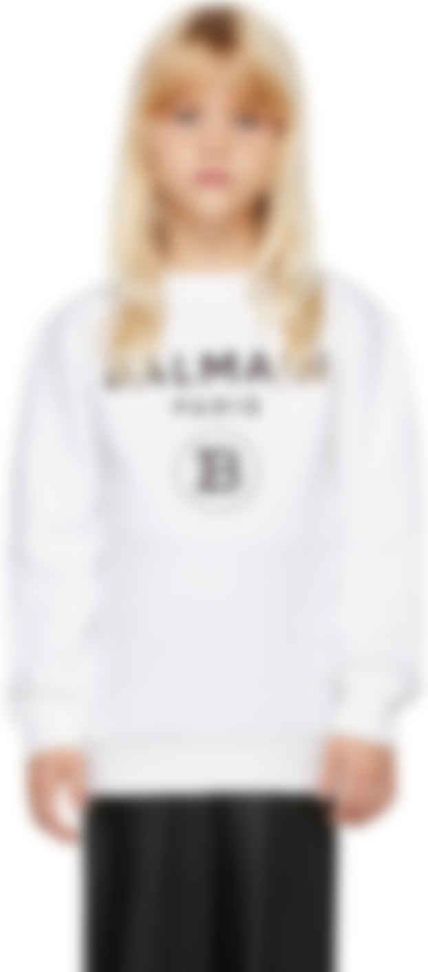 Balmain キッズ｜ホワイト ロゴ プリント スウェットシャツ | SSENSE 日本