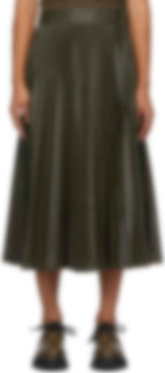 leather pleated skirt green