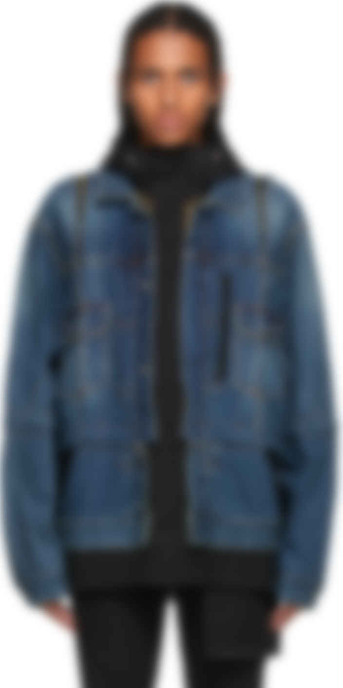 Sacai ブルー ブラック デニム ジャケット Ssense 日本 Sacai ブルー ブラック デニム ジャケット Ssense 日本