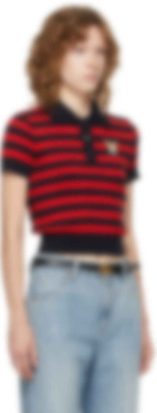 Gucci ネイビー レッド ストライプ ポロシャツ Ssense 日本