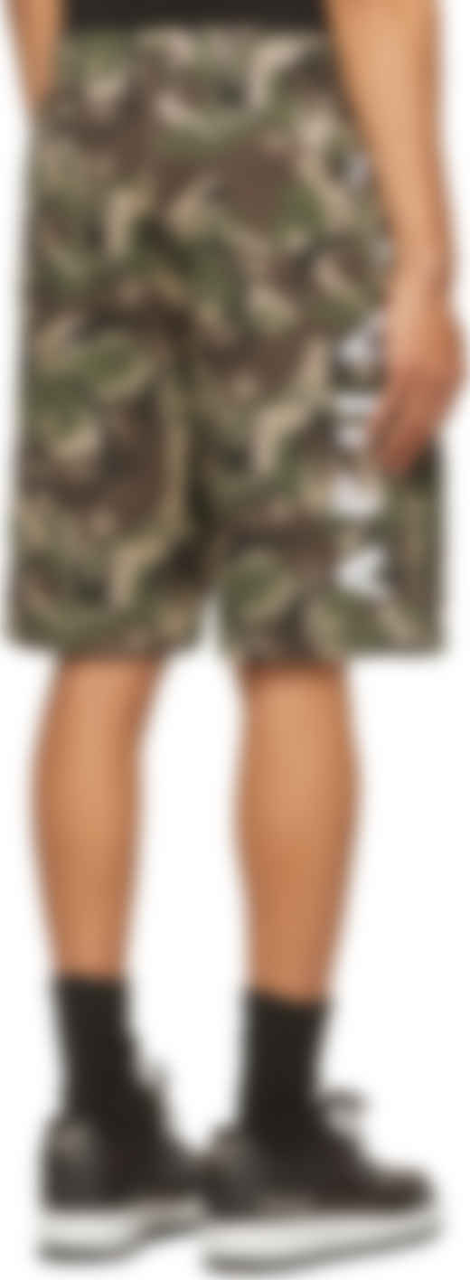 pe By A Bathing Ape Green Brown Camo Logo Shorts Ssense