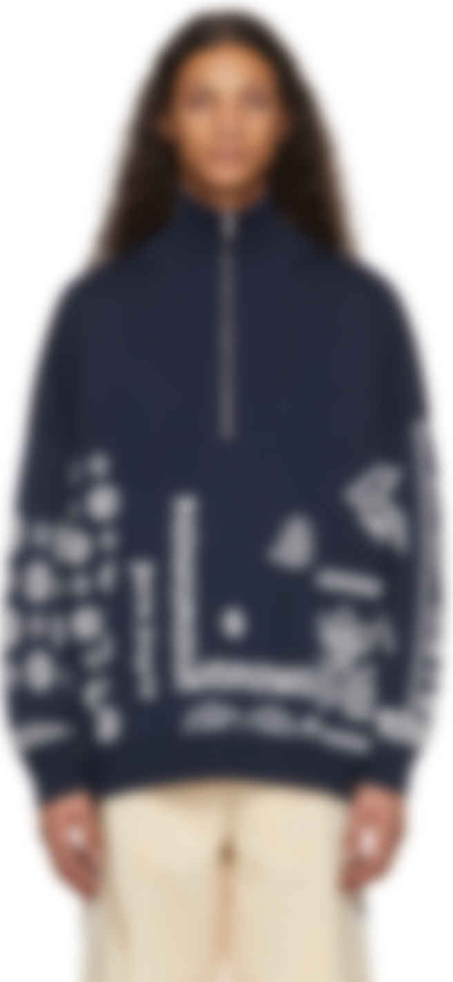 Navy Bandan Zip-Up Sweater