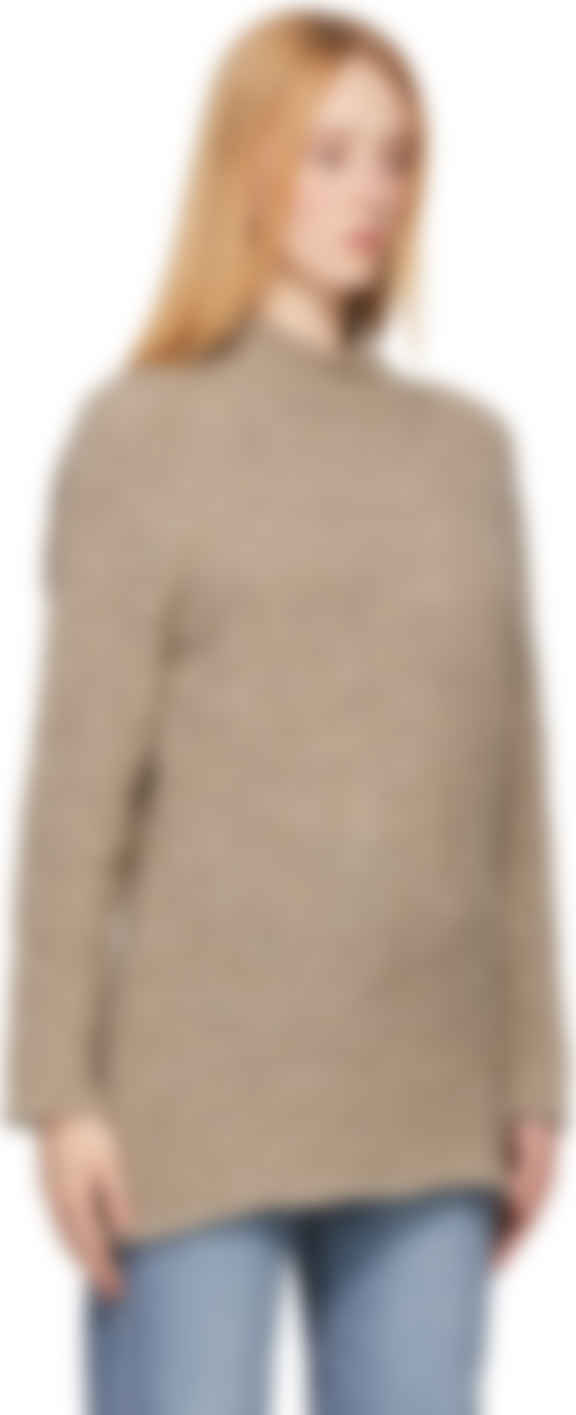 beige funnel neck sweater