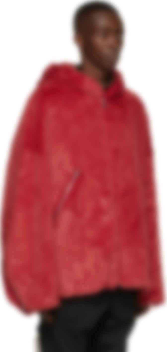 red faux fur hooded coat