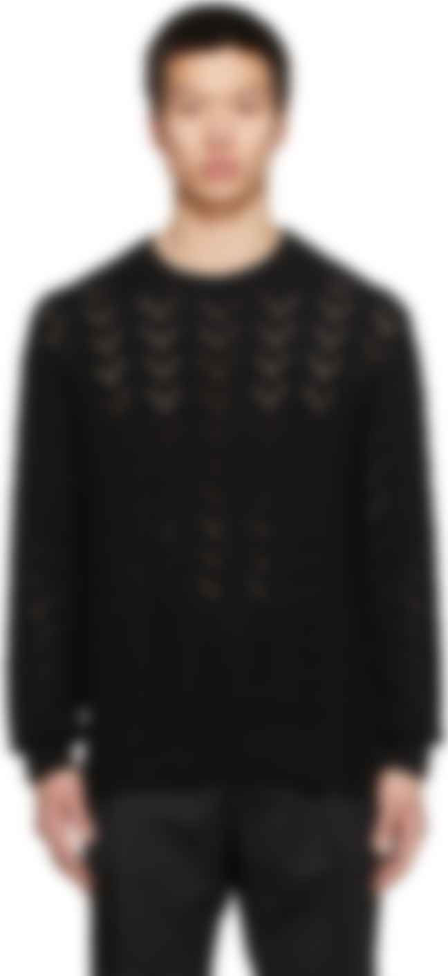 black pointelle sweater