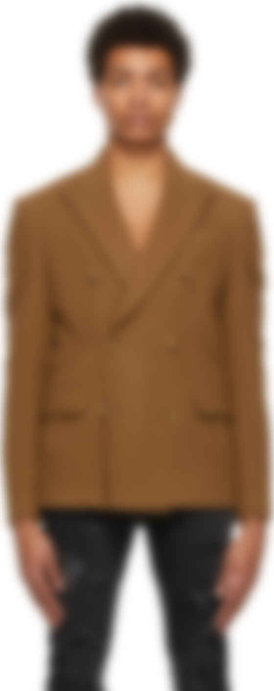 tan double breasted blazer
