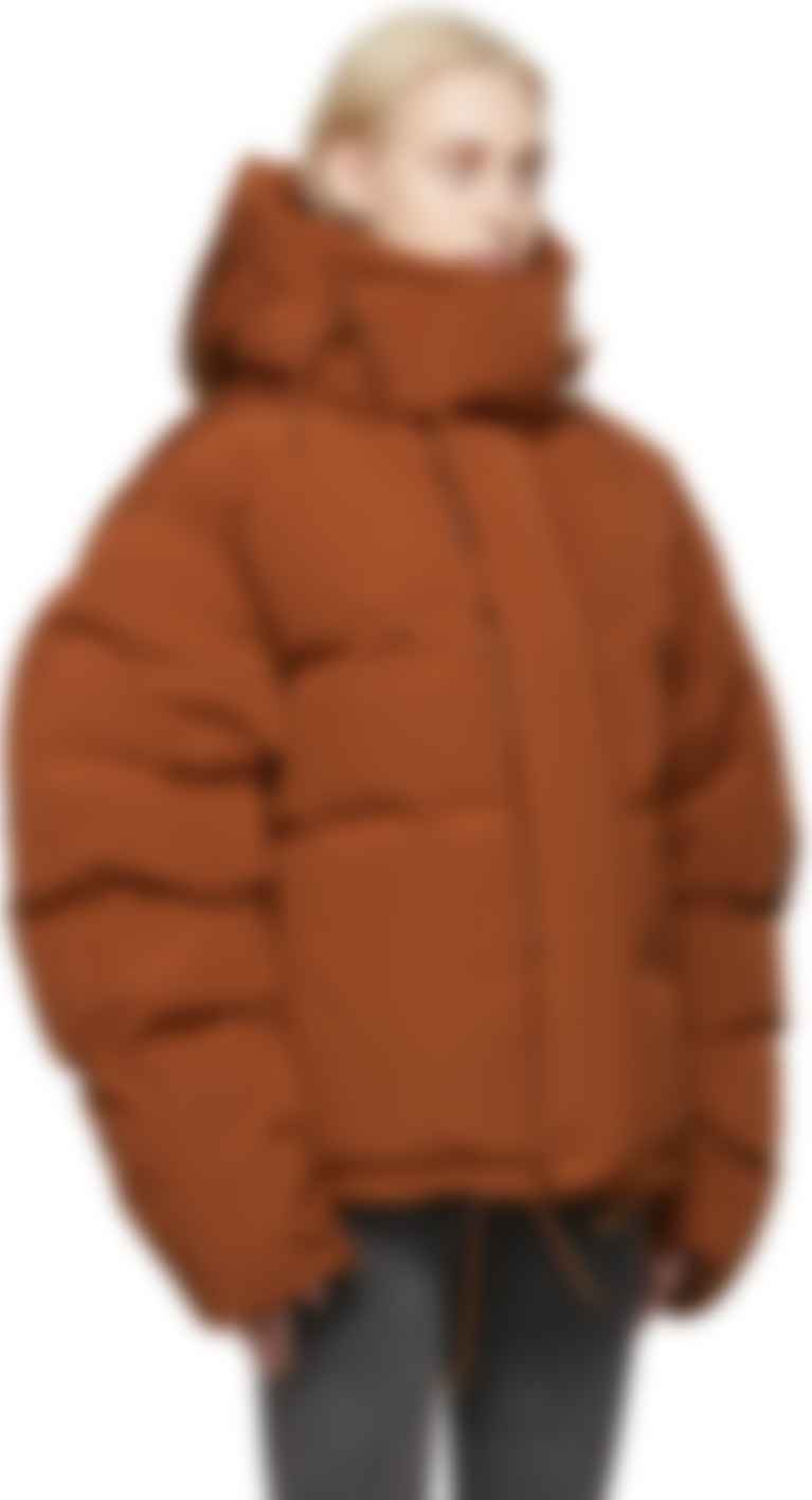 brown puffer with hood