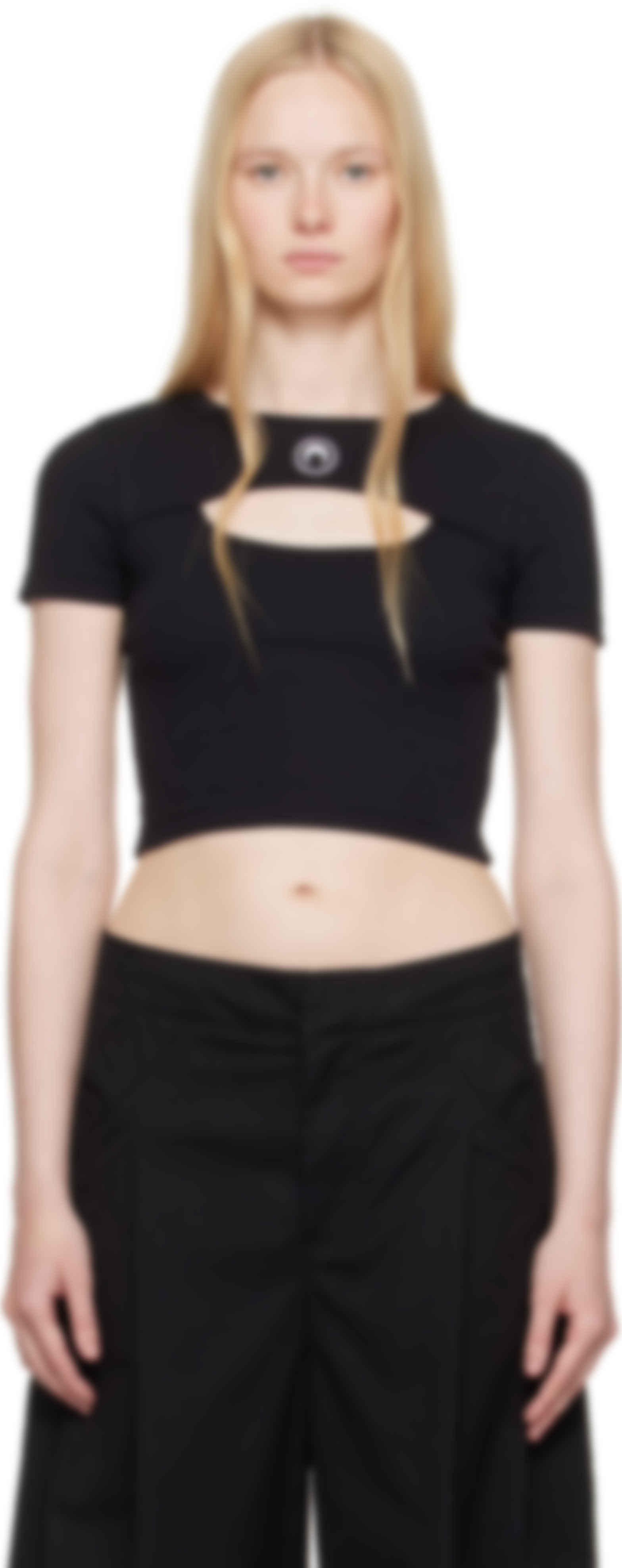 Black Moon Logo Ribbed Jersey Cut-Out T-shirt