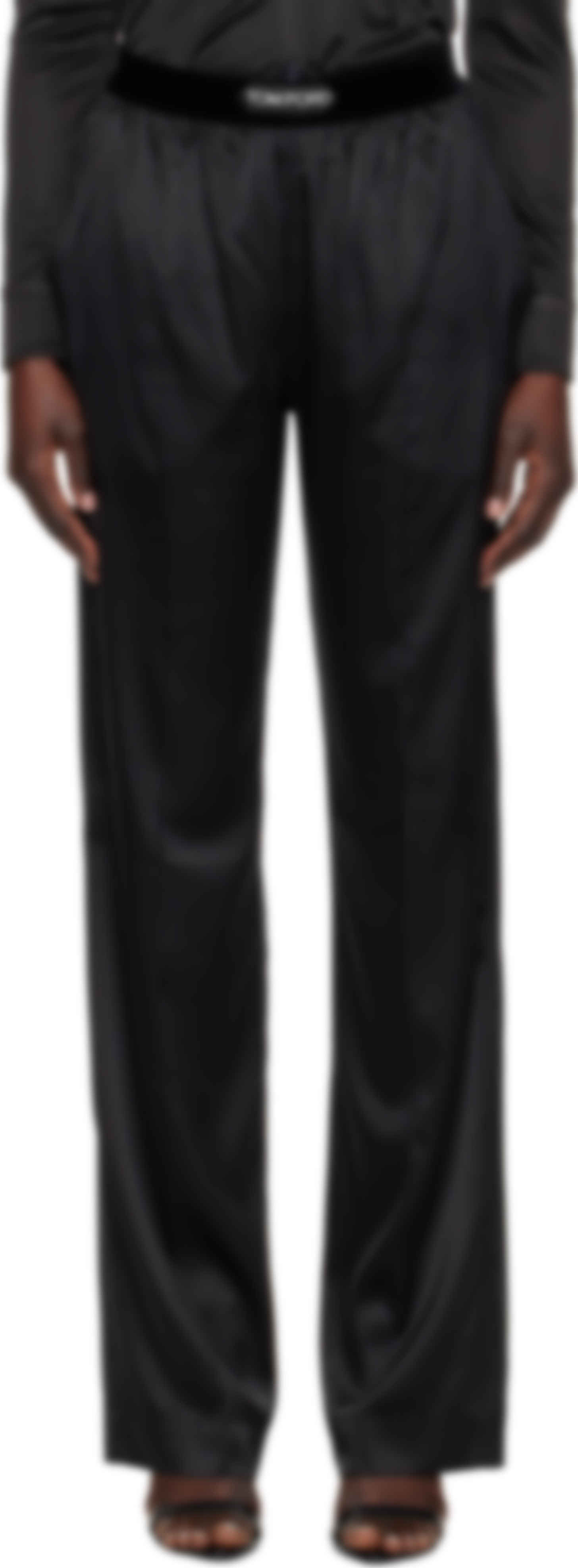 Black Stretch Silk Satin Lounge Pants
