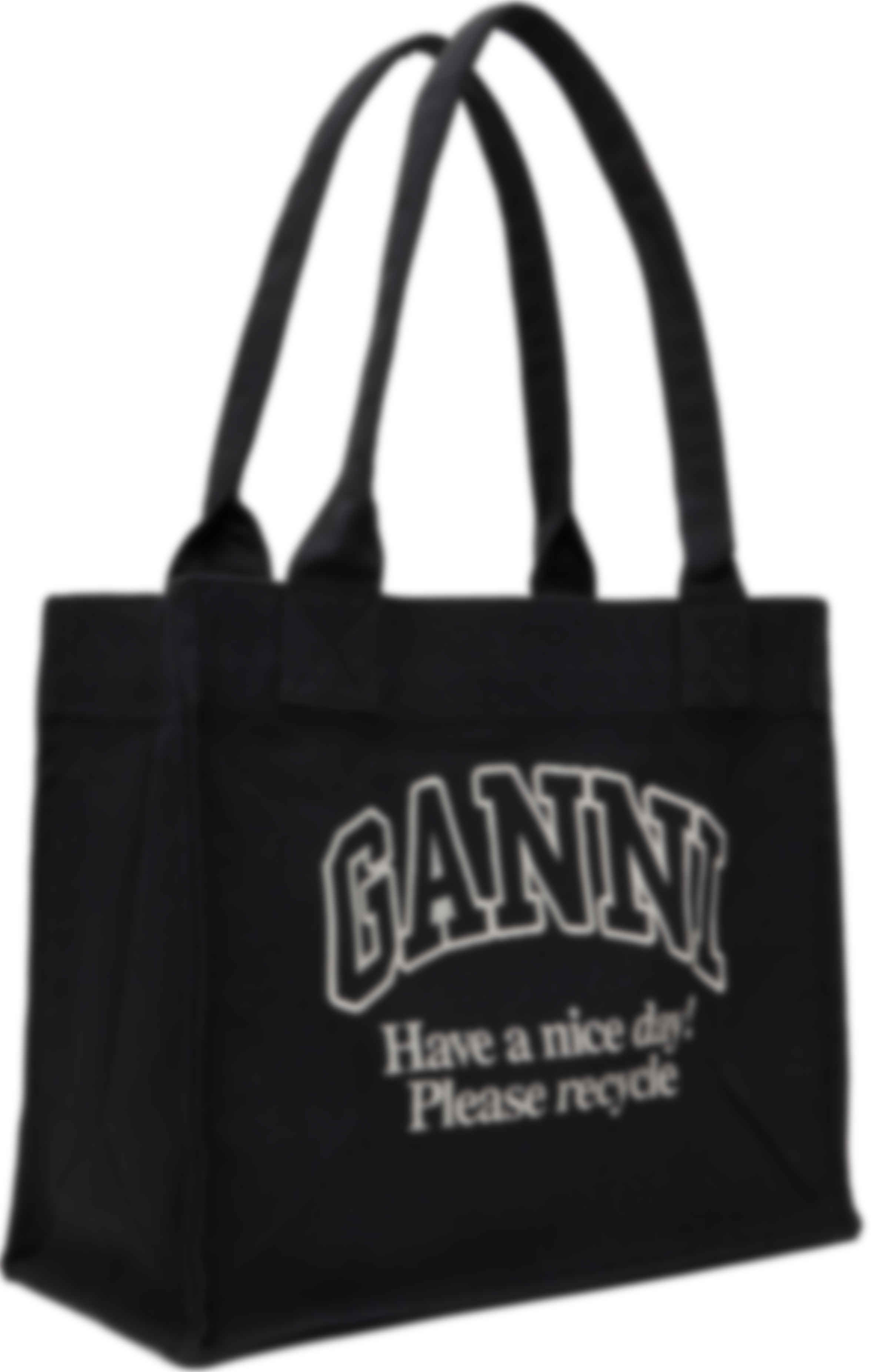 Black Contrasted Logo Large Canvas Tote