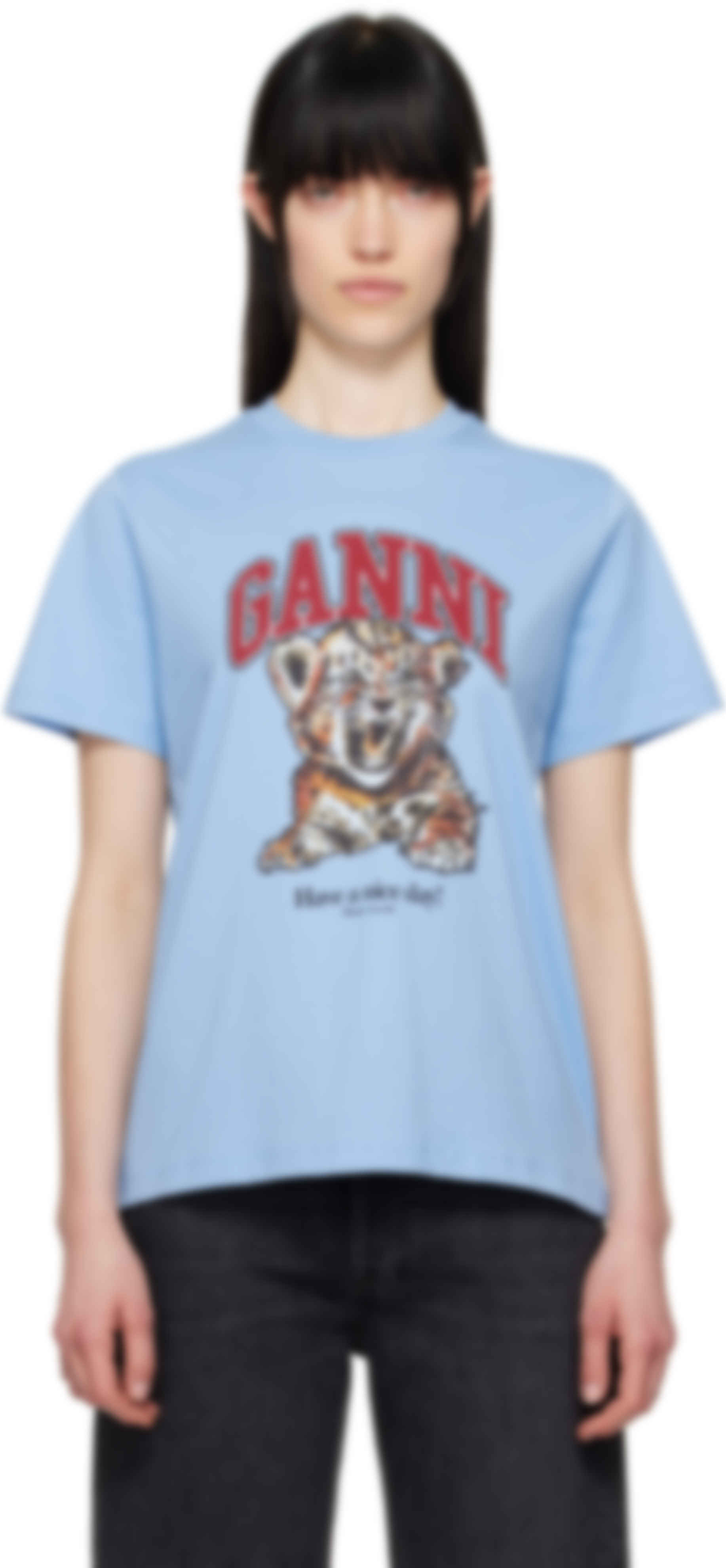 Blue Basic Jersey Tiger Relaxed T-shirt