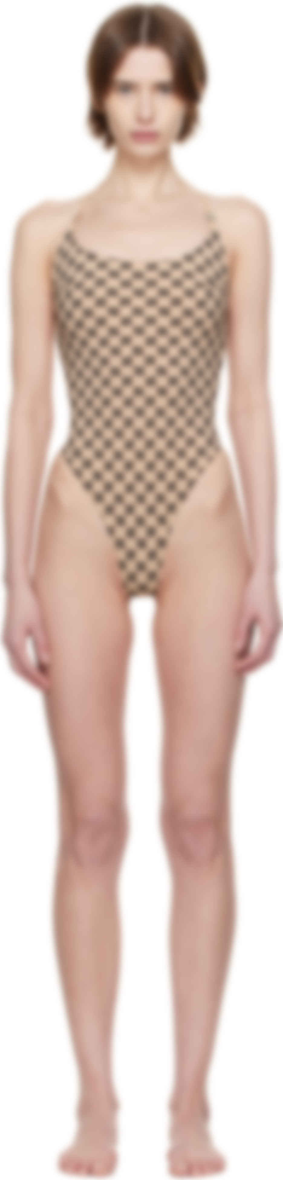 Beige Monogram One-Piece Swimsuit