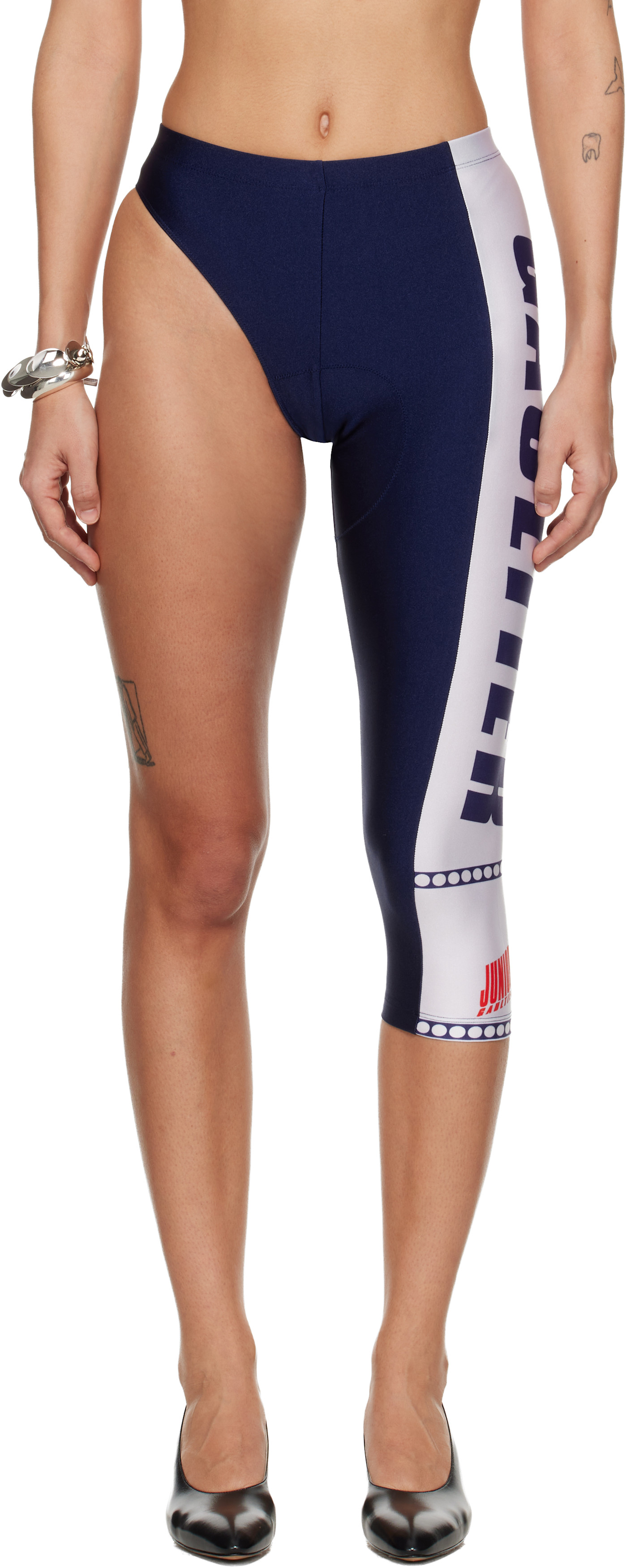 Navy Asymetric Cyclist Printed 'Junior Gaultier' Leggings black/red/white