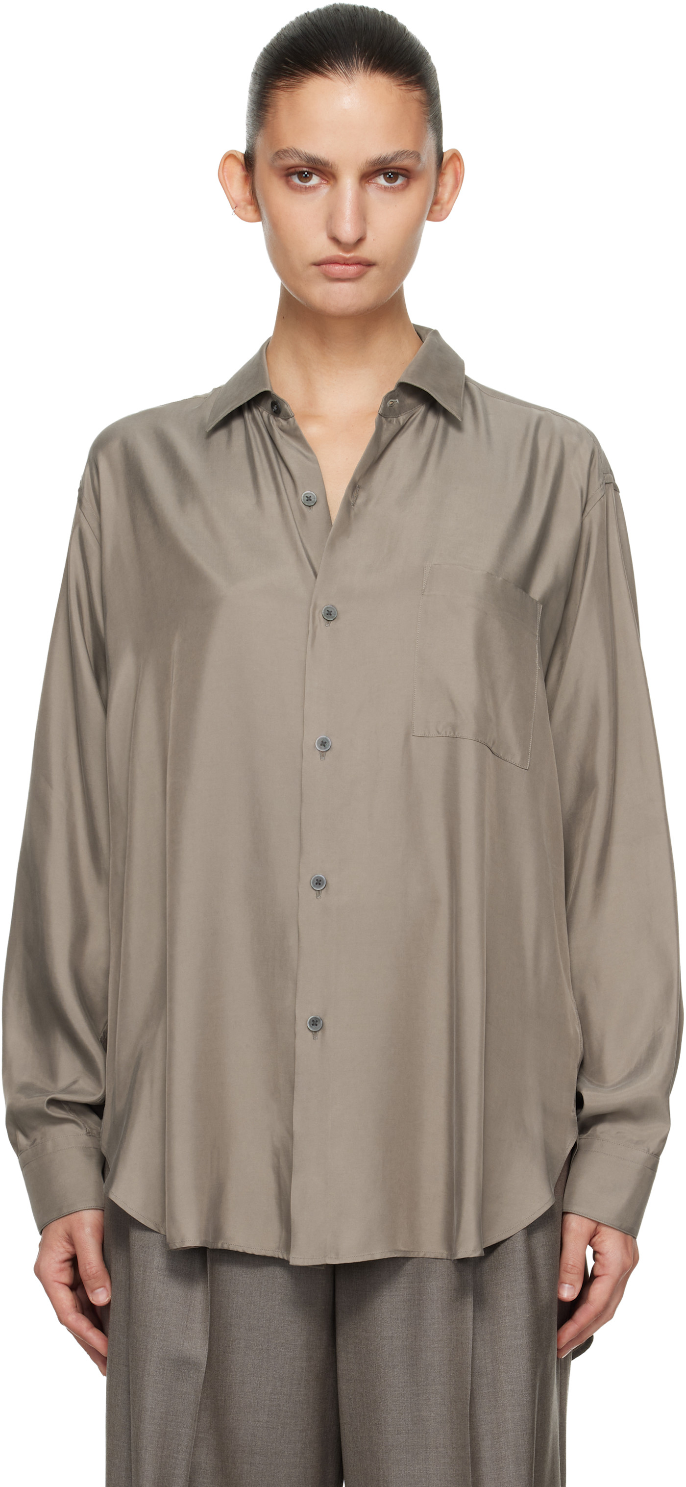 Taupe Cupro Twill Oversized LS Shirt taupe