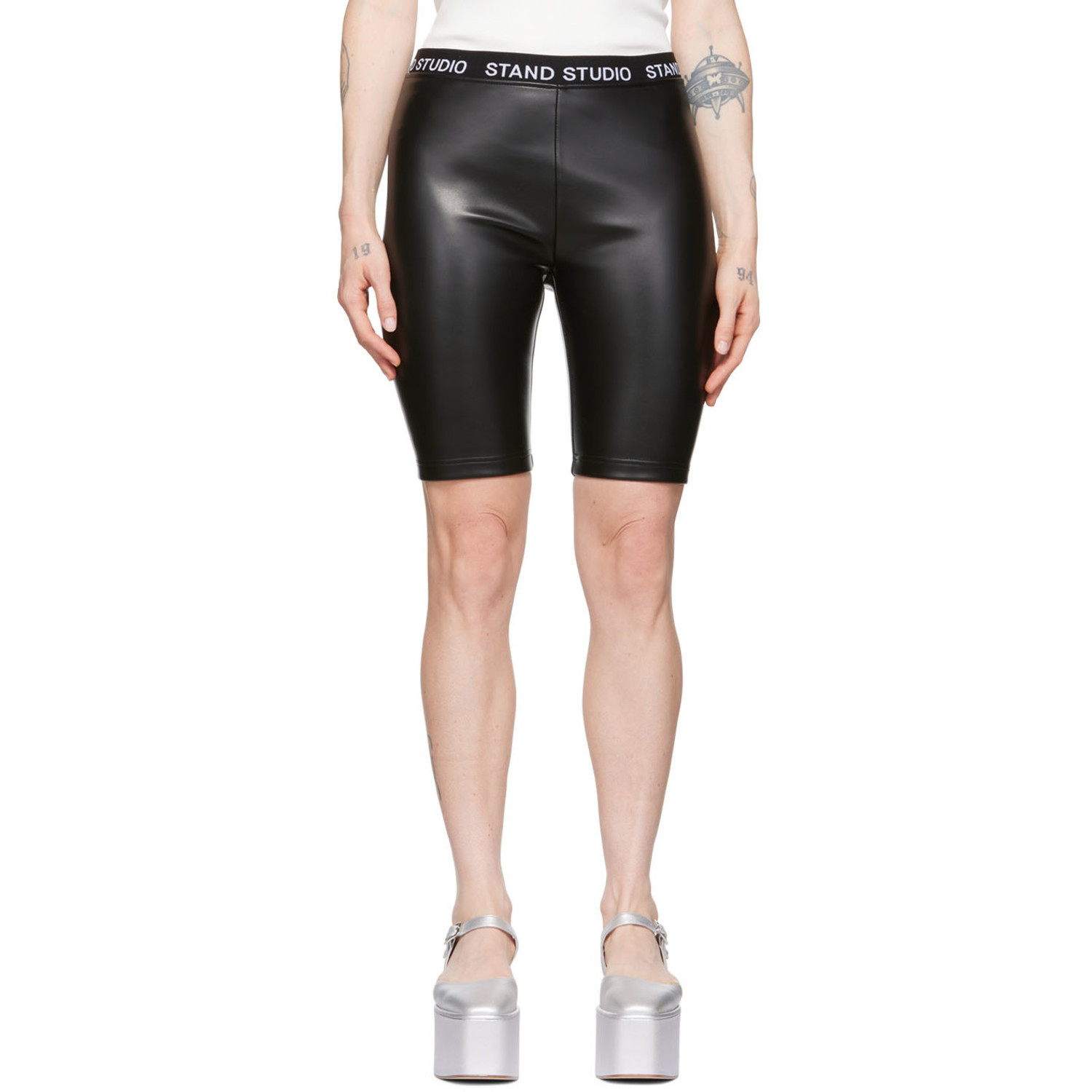 Stand Studio Black Zora Faux-Leather Shorts