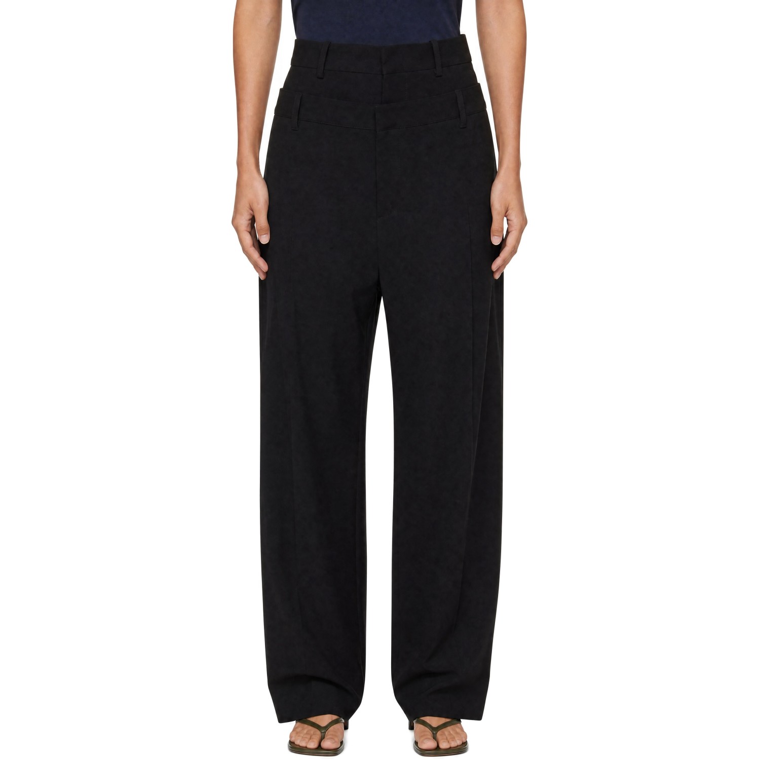 Off-White Black Wool Double Over Trousers