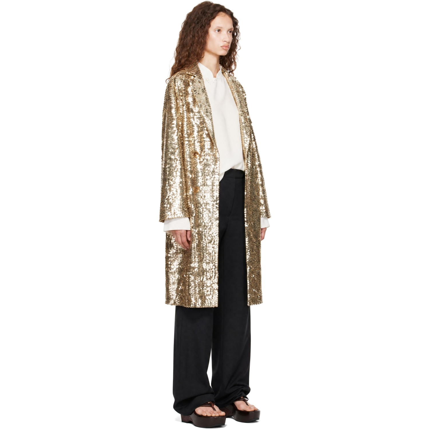Bode Gold Sequin Worcester Coat In Gold