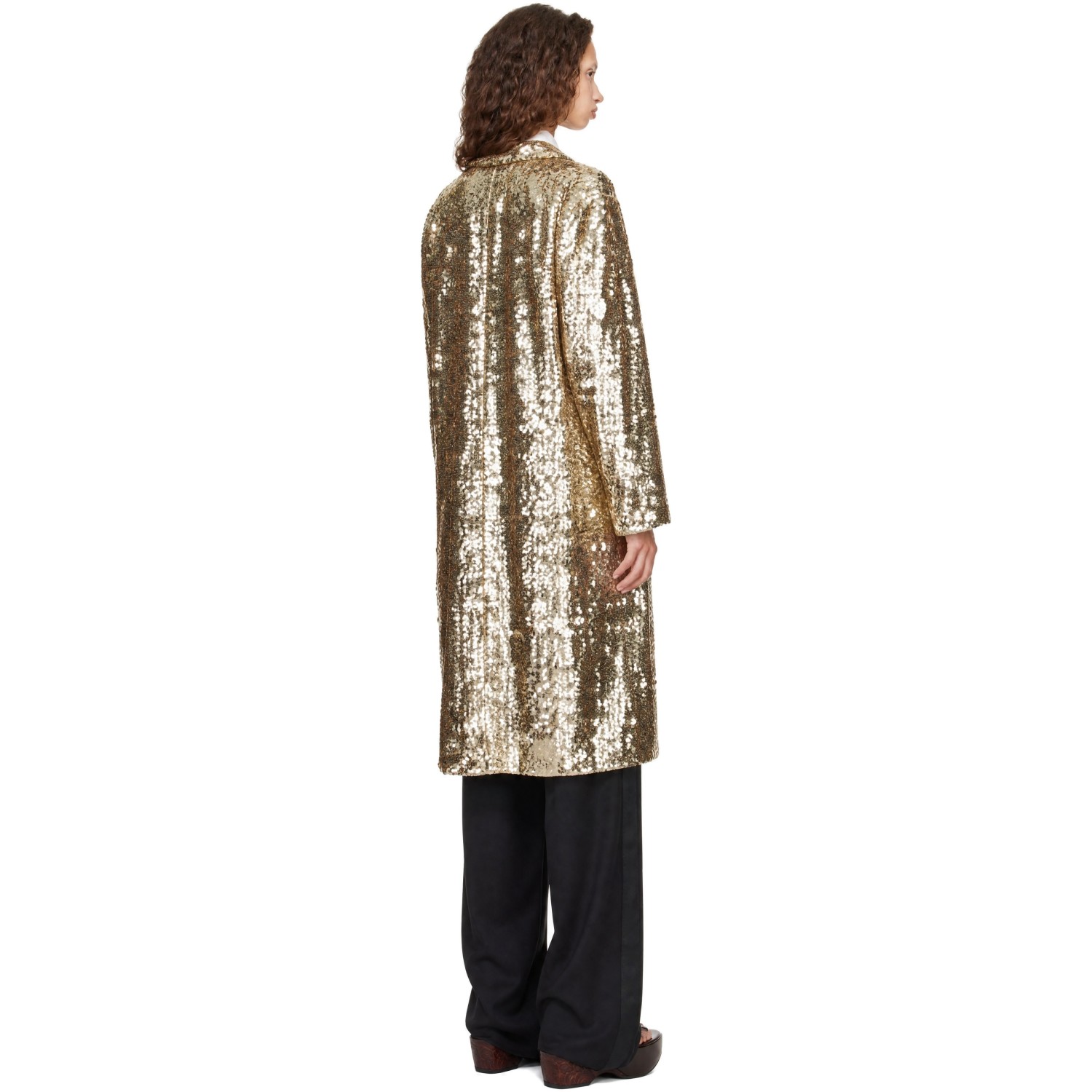 Bode Gold Sequin Worcester Coat In Gold