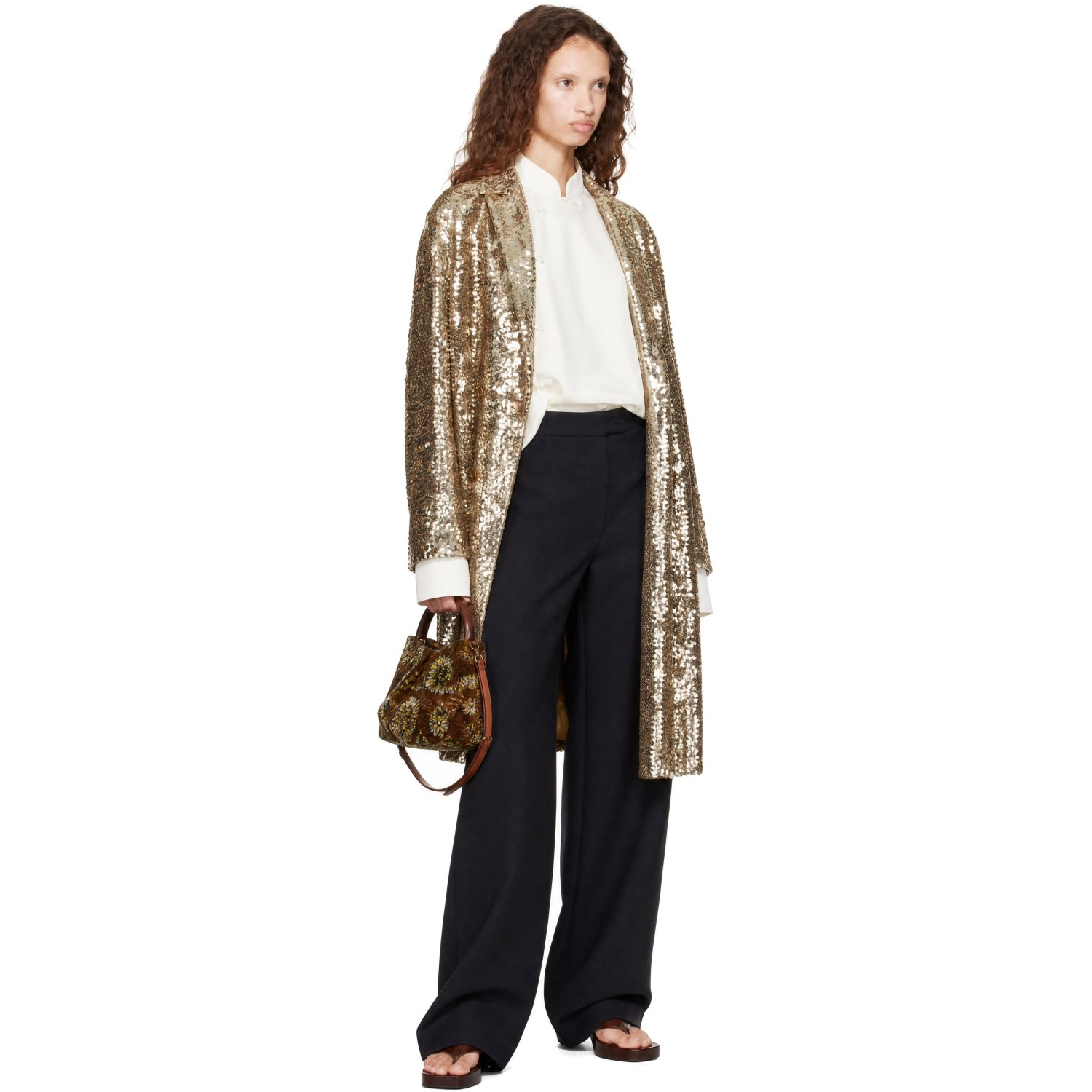 Bode Gold Sequin Worcester Coat In Gold