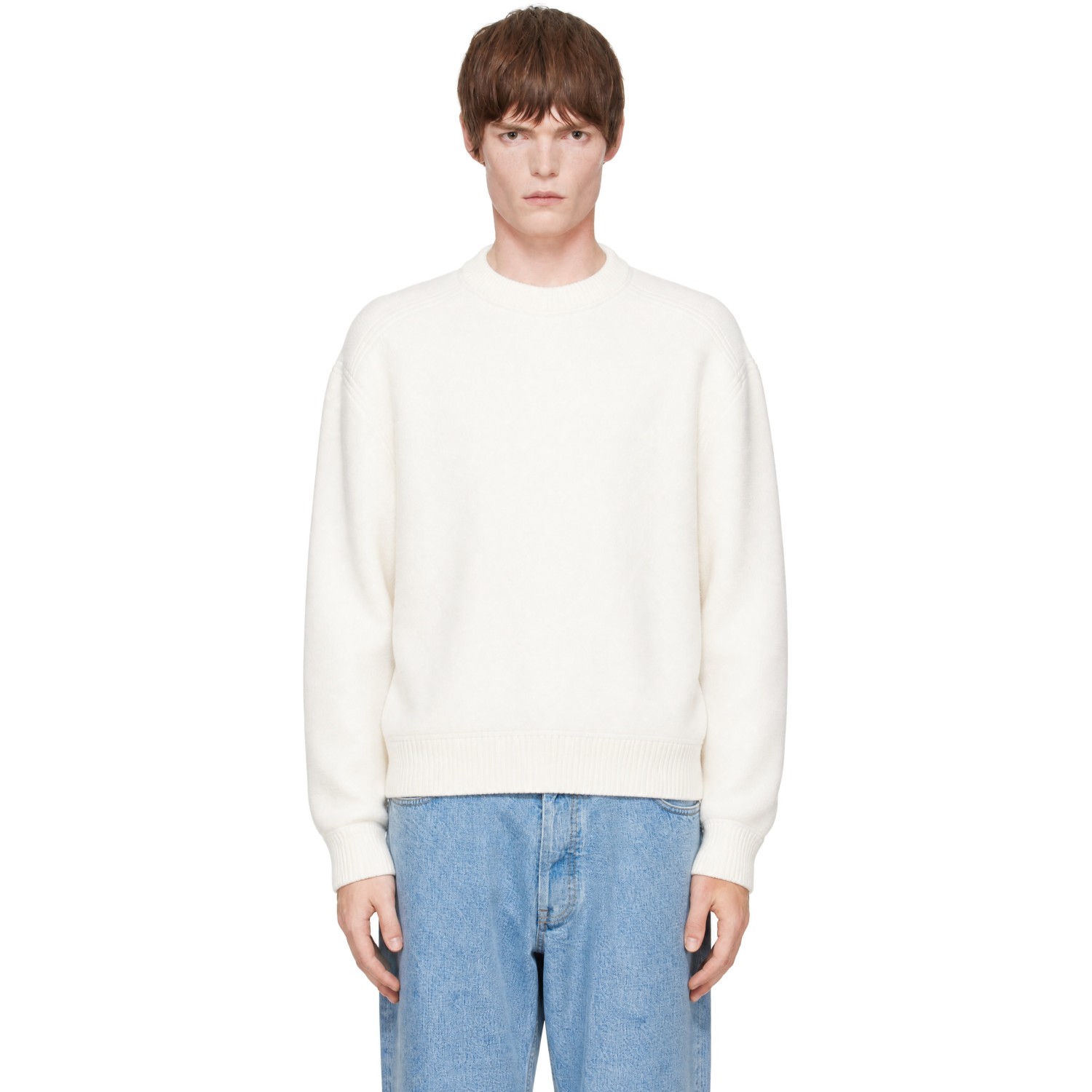 Thom Browne White CB Stripe Wool Fleece Sweater