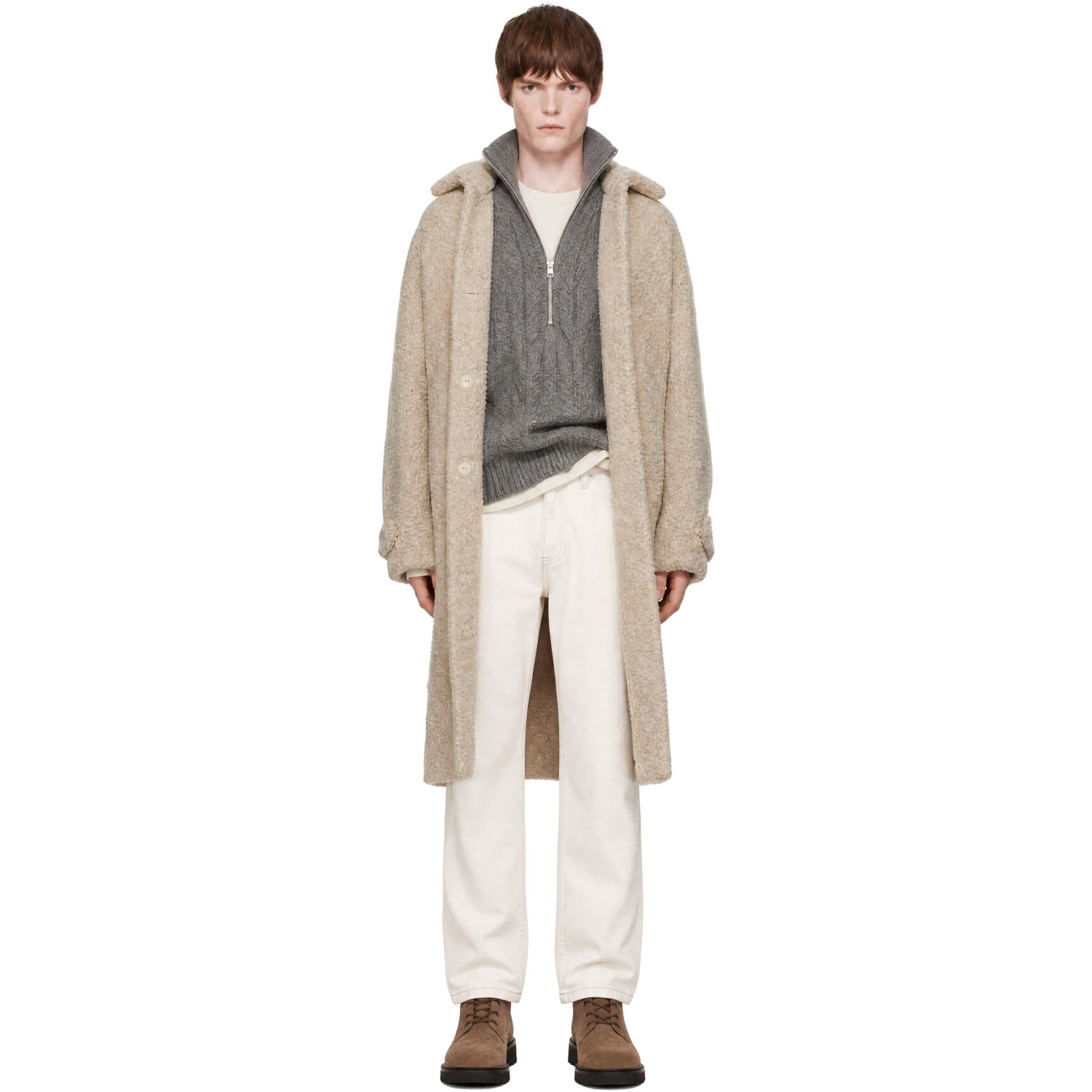 Cordera Beige Alpaca Boucle Long Coat