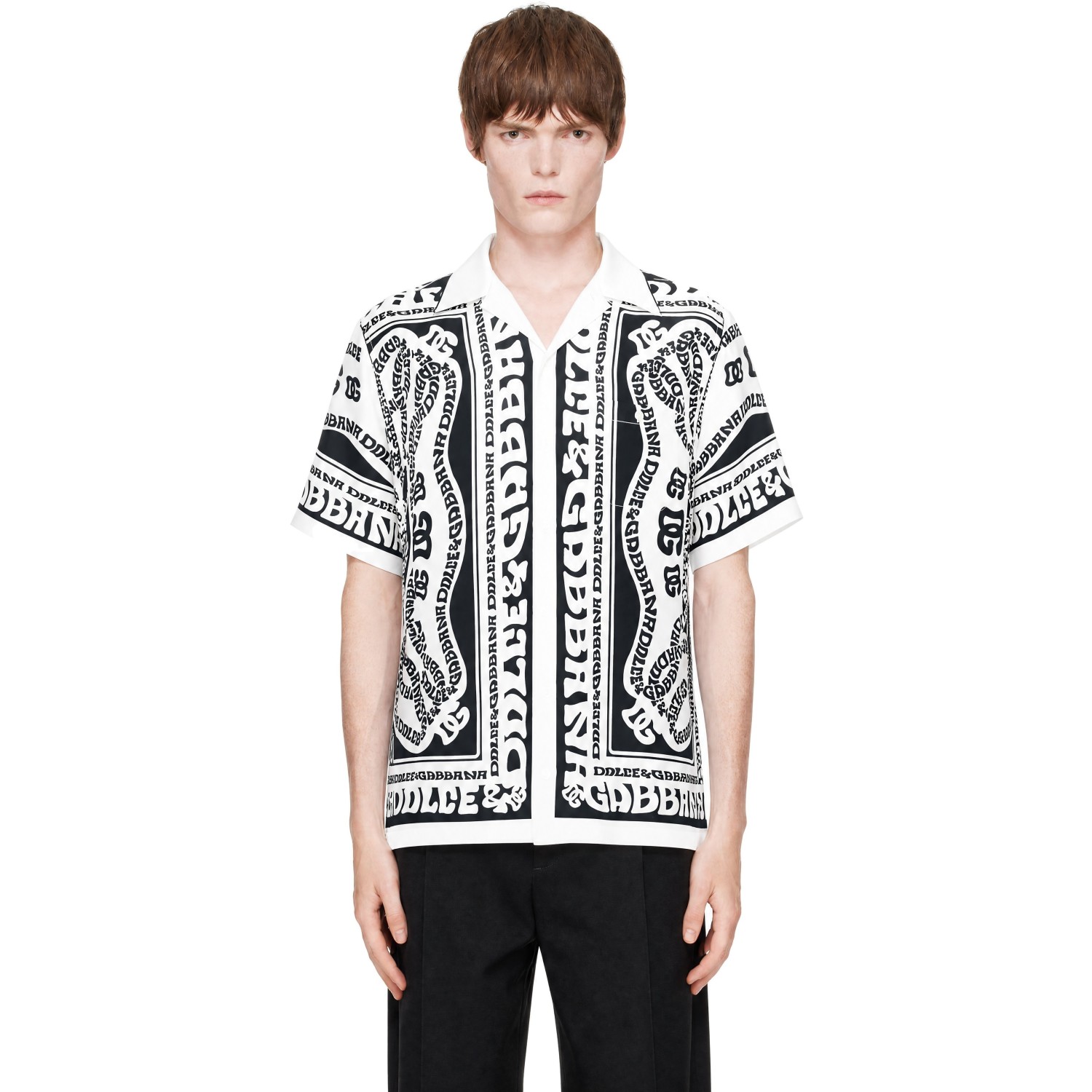 Dolce&Gabbana White & Navy Marina-Print Silk Shirt