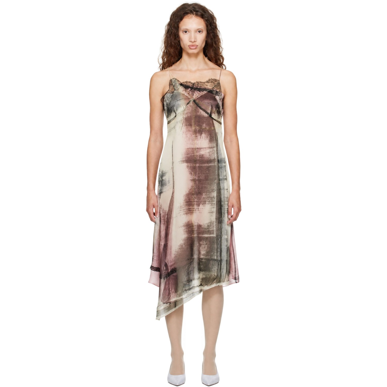 Maison Margiela Off-White & Pink Silk Midi Dress